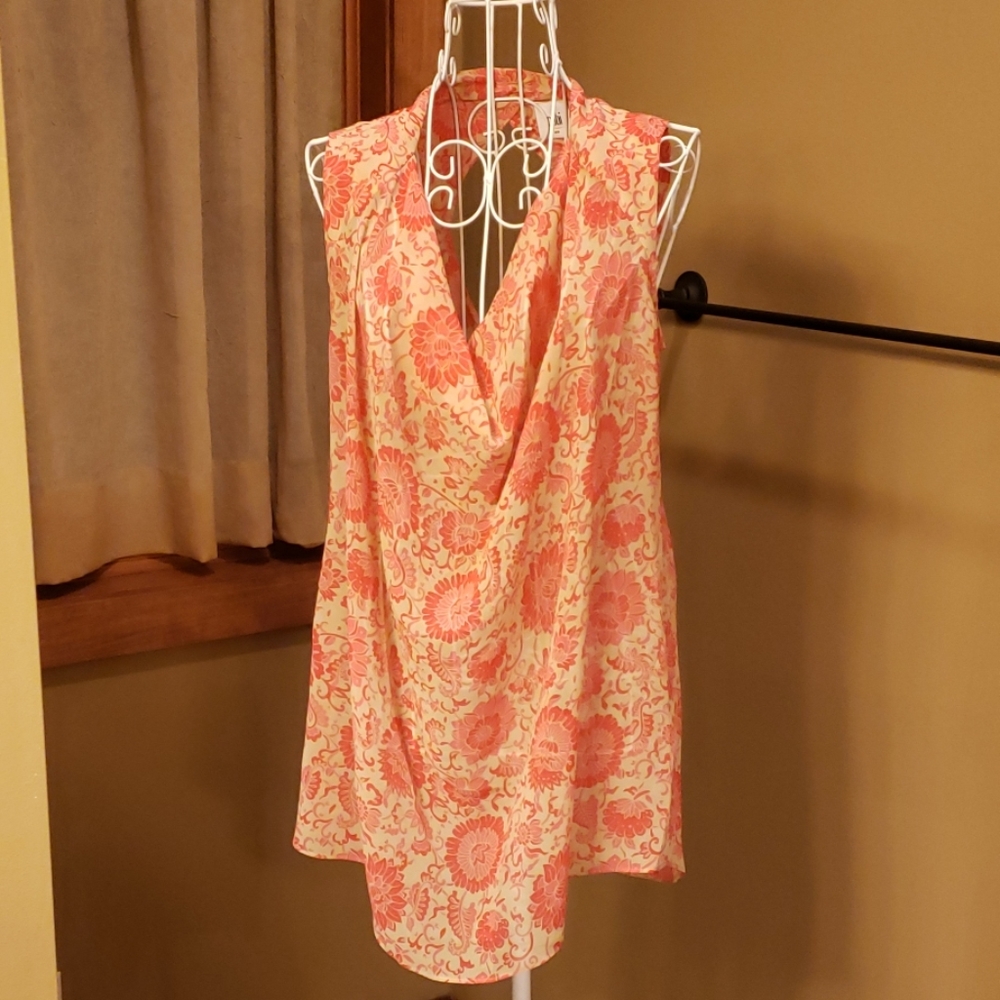 Pink Floral Sheer Vita Cutout Back Sleeveless Top